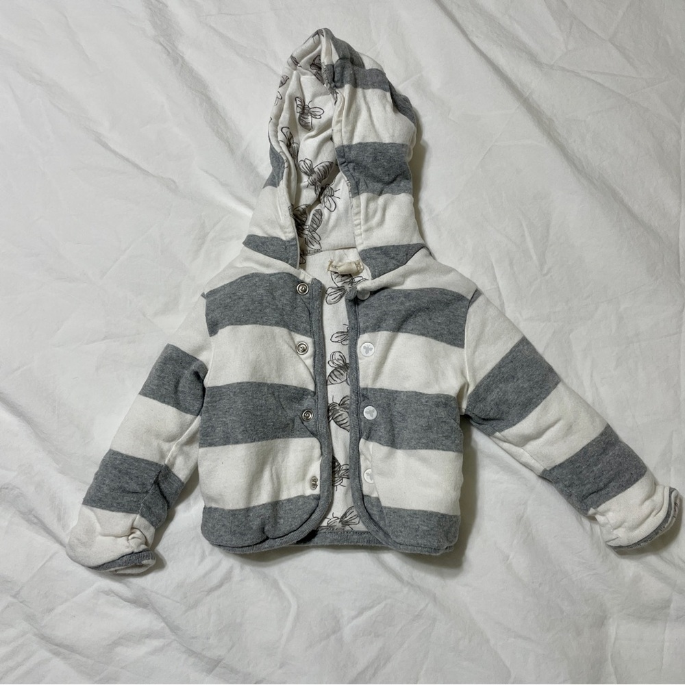 Burt's Bees Baby White and Gray Bee Print Fabric